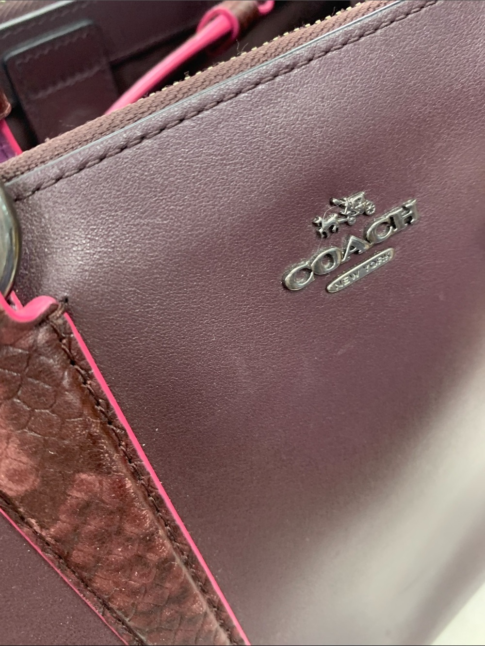 Coach Burgundy Satchel with Pink Trim - Picture 7 of 7